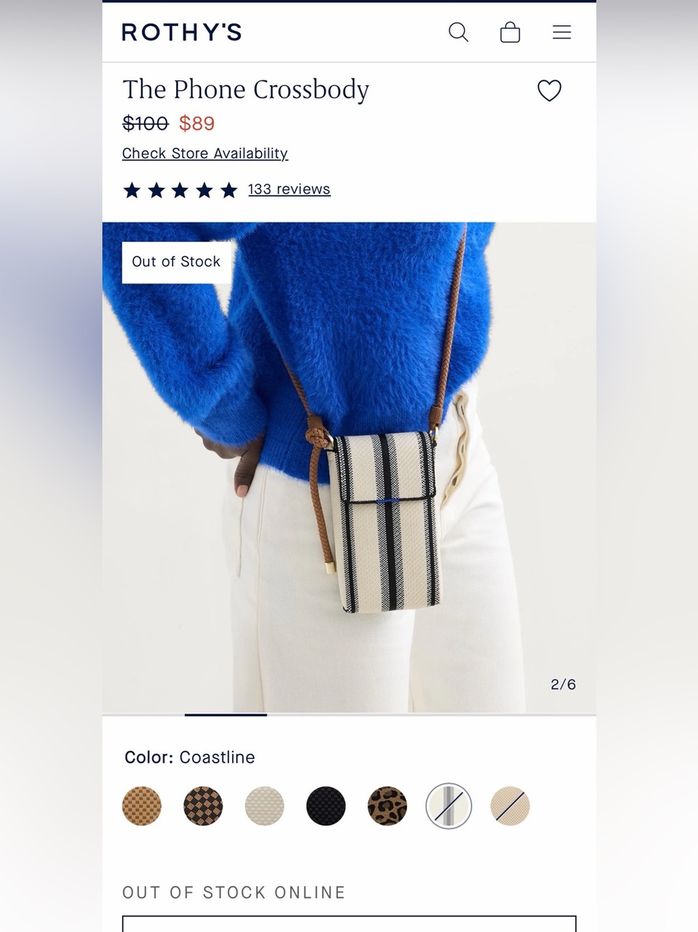 Rothy's Coastline Stripe Phone Crossbody - Neutral Stripe with Tan Strap